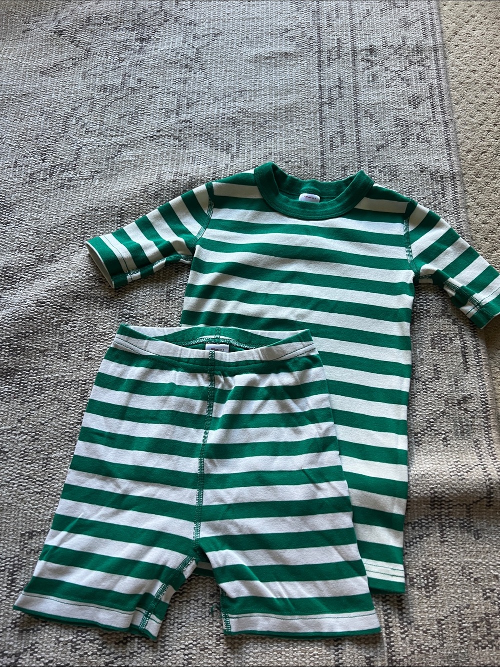 Hanna Andersson Green and White Striped Kids Pajama Set